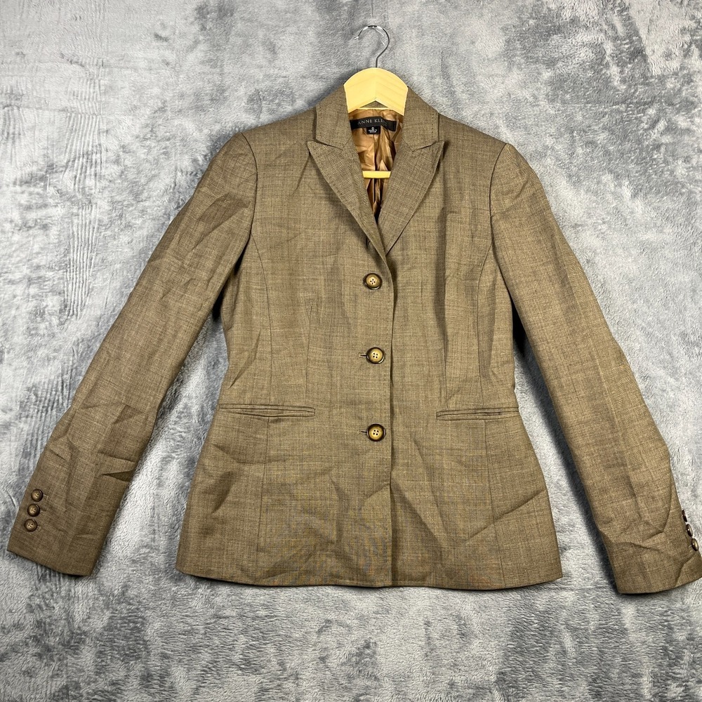 Anne Klein Blazer Jacket Womens 0 Brown Lined Single Breasted Peak Lapel Formal